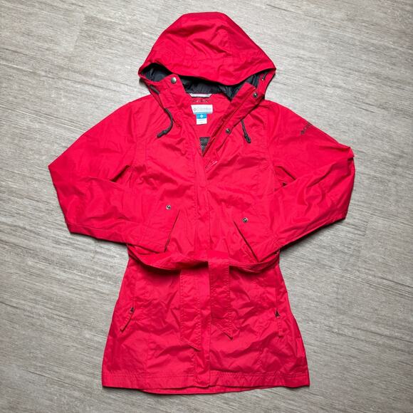 Columbia Womens XS Pardon My Trench Water Resistant Rain Jacket Red Belted - Picture 1 of 6